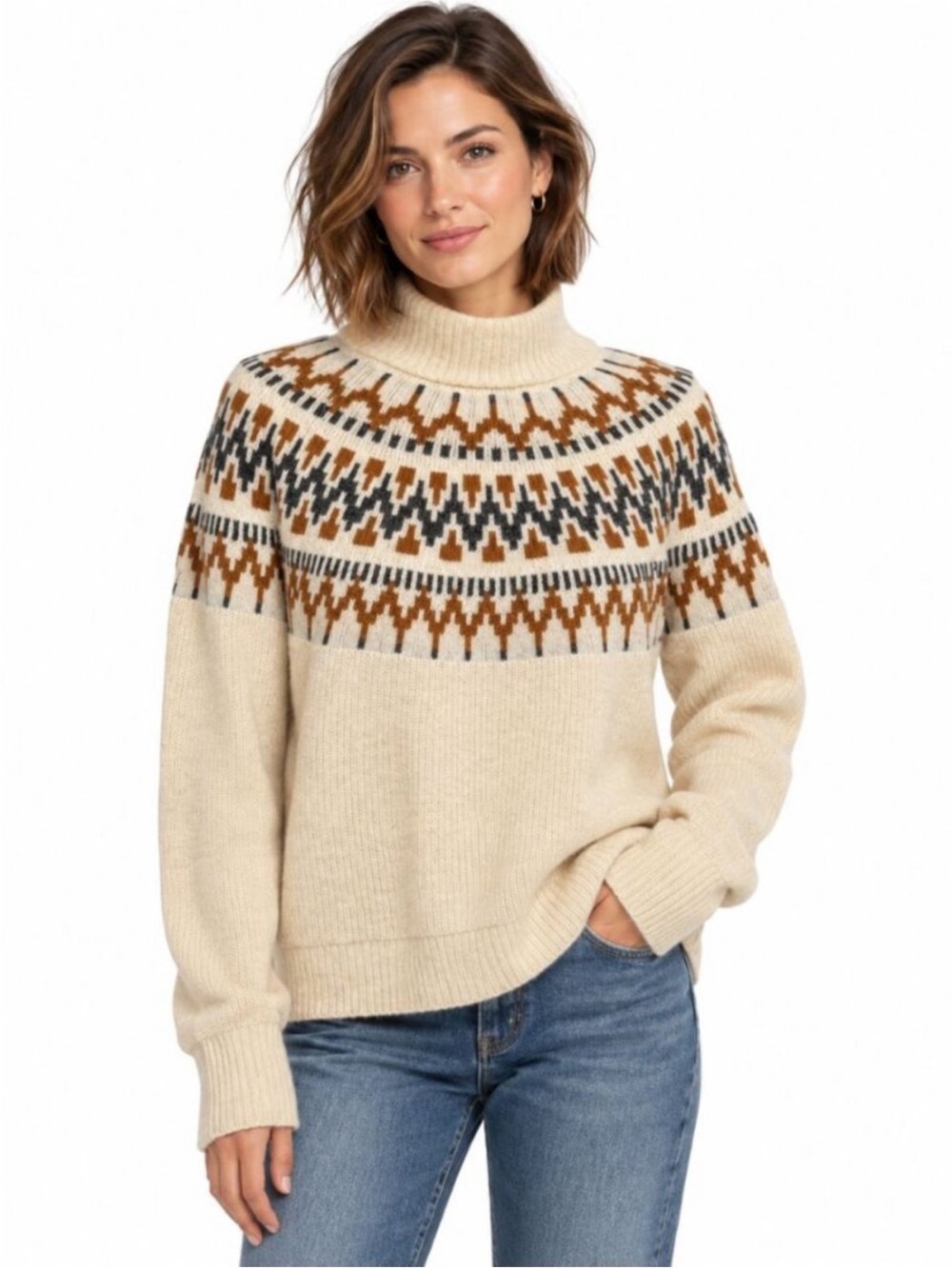J Crew Womens Fair Isle
Mockneck Pullover Sweater
BM179 Wool Blend Cabin